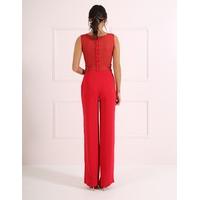 SHONA - Red Embellished Sheer Mesh Jumpsuit