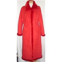 Shanghai Tang size XL scarlet faux fur/faux suede maxi coat