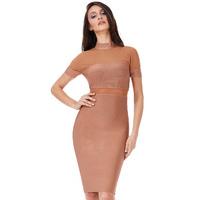 Short Sleeved Cut Out Bodycon Dress - Tan