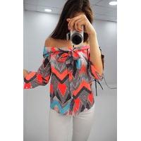 Shanti bardot neon printed tie top