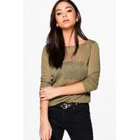 sheer knit slash neck jumper olive