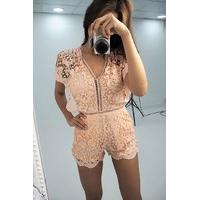 shaya peach crochet v neck playsuit