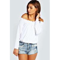 Shirred Off The Shoulder Top - white