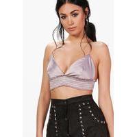 shirred satin bralet lilac