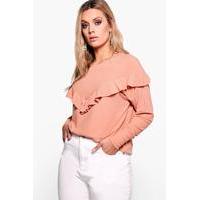 shannon ruffle detail knitted rib top sand