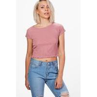 Short Sleeve Lettuce Hem Knitted T-Shirt - blush