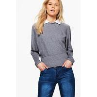 Shirt Collar Knitted Jumper - grey