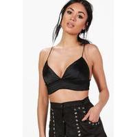 Shirred Satin Bralet - black