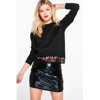 Shauna Lace Hem Crew Neck Sweat - black