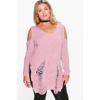 Shona Distressed Open Shoulder Jumper - blush