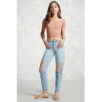 Sheer Mesh Knee Boyfriend Jeans
