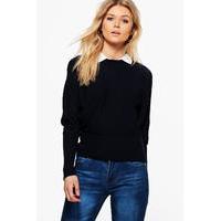 Shirt Collar Knitted Jumper - marine