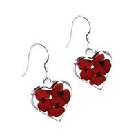 shrieking violet earrings poppy flower heart drop silver