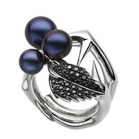 shaun leane ring black pearl and spinel leaf cluster silver
