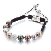 Shimla Grey Brown Synthetic Pearl Crystal Bead Cord Bracelet SH118