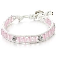 Shimla Rose Quartz Beads White Leather Bracelet SH064