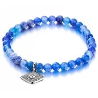 Shimla Unisex Blue Agate Beads Silver CZ Eye Bracelet SH929