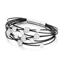 Shimla White Crystal Synthetic Pearl Black Leather Bracelet SH151