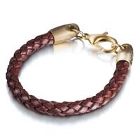 Shimla Gold Plated Unisex Brown Leather Plaited Bracelet SH265