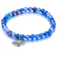 Shimla Unisex Blue Agate Beads Silver CZ Eye Bracelet SH929