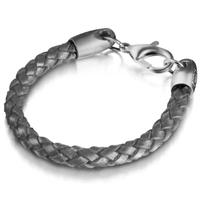 Shimla Stainless Steel Unisex Grey Leather Plaited Bracelet SH264