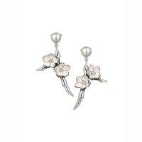 shaun leane silver small branch earrings with white diamonds and pearl ...