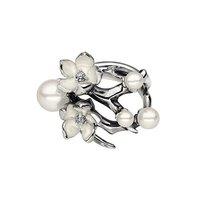 shaun leane silver diamond and white pearl cherry blossom ring