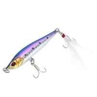 Sinking Pencil Lure Hard Bait Artificial Fishing Lure with 2 Treble Hooks Feather