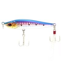 Sinking Pencil Lure Hard Bait Artificial Fishing Lure with 2 Treble Hooks Feather