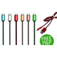 Silver 1 Meter Fabric Micro USB Charging Cable
