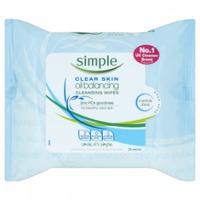 Simple Clear Skin Oil Balancing Cleansing 25 Wipes