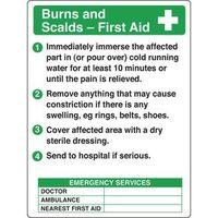 SIGN BURNS AND SCALDS FIRST AID 300 X 400 VINYL