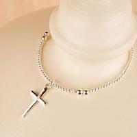 Silver Bead Bracelet With A Cross