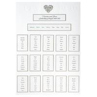 silver and white heart table plan