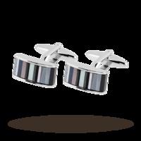 Silver Rectangle Stripe Mother Of Pearl Cufflinks