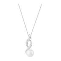 Silver Fresh Water Pearl and Cubic Zirconia Swoop Pendant
