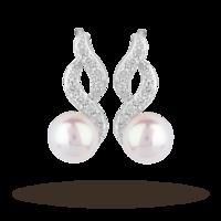 Silver Fresh Water Pearl and Cubic Zirconia Swoop Drop Earrings