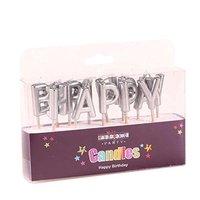 Silver Happy Birthday Pick Candles. 13 Letter Candles