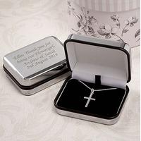 Silver Cross Necklace With Personalised Box