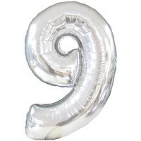 silver number 9 foil balloon