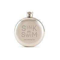 sink or swim engraved round silver hip flask for men