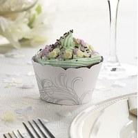 Silver and White Feather Cup Cake Wraps Pack