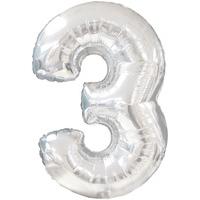 Silver Number 3 Foil Balloon