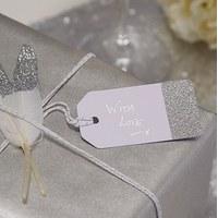 Silver Glitter And White Luggage Tags - 12 Pack