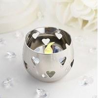 Silver Heart Detail Metal Tea Light Candle Holder
