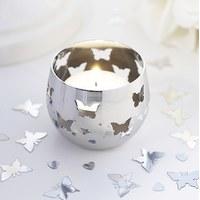 Silver Butterfly Detail Metal Tea Light Candle Holder