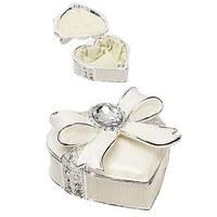 Silverplated & Epoxy Heart Trinket Box with Bow & Crystals