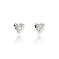 Silver Heart Stud Earrings with Rhinestone Crystal