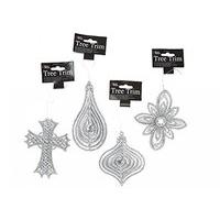 Silver Glitter Finish Plastic Deluxe Tree Christmas Decorations Set Of 4