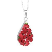 silver teardrop poppy flower pendant